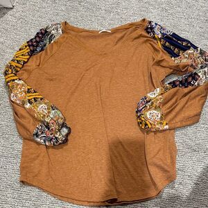 Rustic Patchwork Sleeve Long Sleeve Top